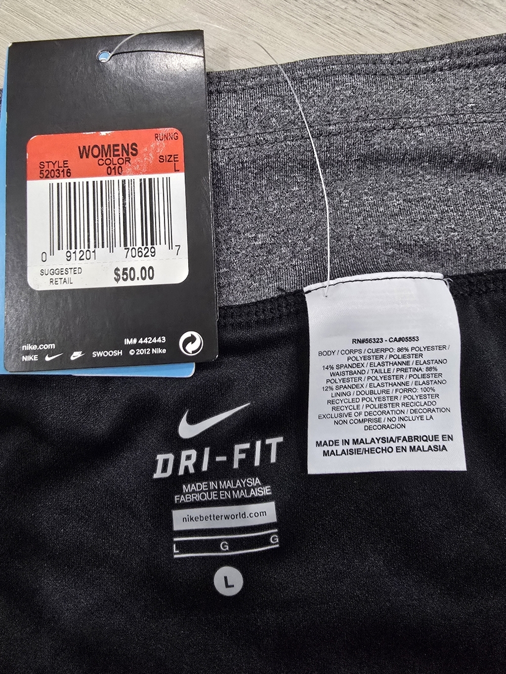 Nike Women's Black Running Shorts with Gold Swoosh Dri-Fit Size L NWT - Picture 3 of 5